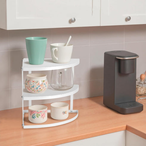 ROFAY 3-Tier Metal Corner Shelf Plate Organizer for Kitchen Counter & Cabinet, Corner