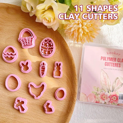 Keoker Polymer Clay Cutters, 11 Shapes Easter Day Cutters for Earrings Making, Small Easter Clay Cutters
