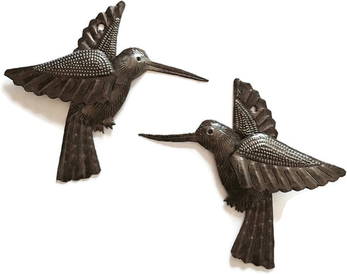 Set of 2 Hummingbirds, Nature Inspired Small Wall Hanging Birds, Fall Garden Home Decorations, Handmade in Haiti