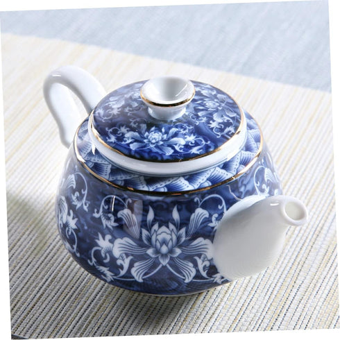 Uonlytech Ceramic Teapot, Blue and White Porcelain Travel Tea Kettle, Retro Portable Teapot with Handle