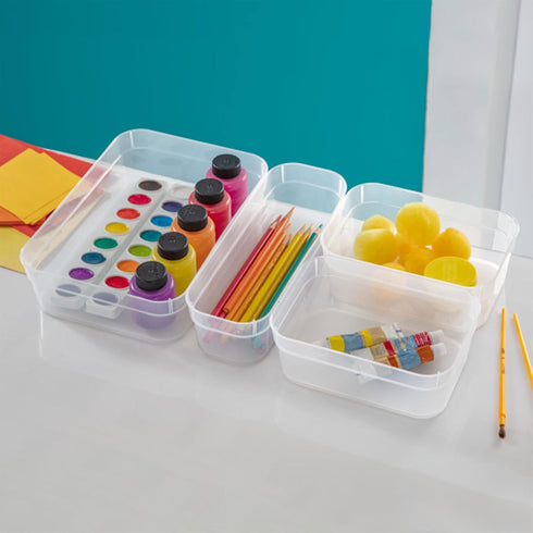 Sterilite 13538608 Narrow Storage Trays, Clear, 24 Pack with Sturdy Banded Rim for Organizing