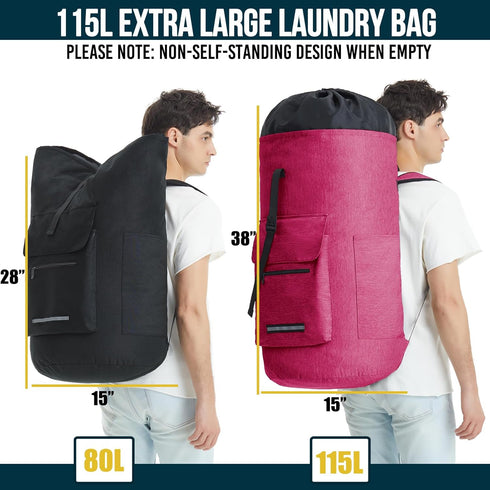 Extra Large 115L Laundry Bag Backpack with Shoulder Straps, Heavy Duty Travel Laundry Bag