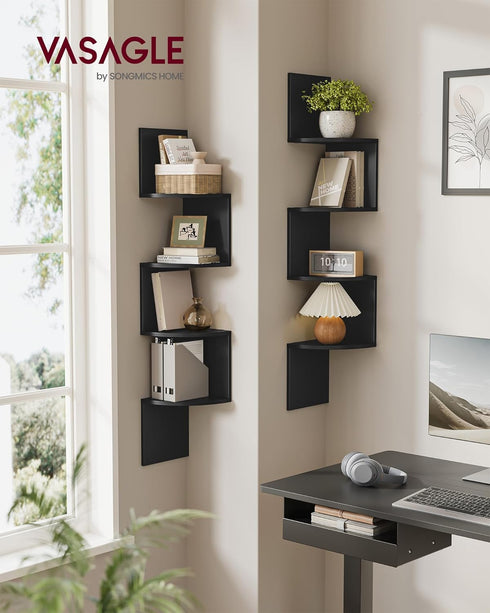 Set 2, 4-Tier VASAGLE of Corner Shelves Wall Mount, Floating Corner Bookshelves, Plant Shelves for Bedroom, Living