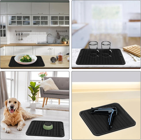 ZLR Silicone Dish Drying Mat, 12" x 16" Large, Eco-Friendly, Heat Resistant Trivet, Easy Clean Multi-Usage, Black