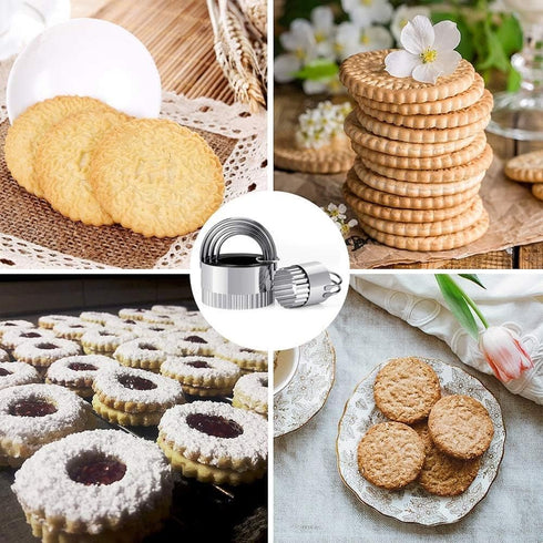 Stainless Steel Biscuit Cutters Set for Baking, 5 Pieces Fluted Round Cookie Cutters with Handle