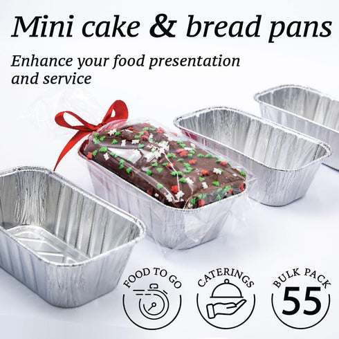 Spare Essentials Mini Foil Loaf Pans (55 Pack) - 1Lb Disposable Aluminum Baking Pans for Individual Bread, Cake,
