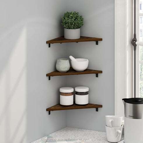 Set 3 Furinno Rossi Triangle Floating Shelves for Wall, of Geometric Corner Shelf, Wall Mounted Shelves for Bathroom