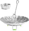 Steamer Basket Stainless Steel Vegetable Basket, Metal Handle Folding Silicone Feet Insert for Cooking Veggies