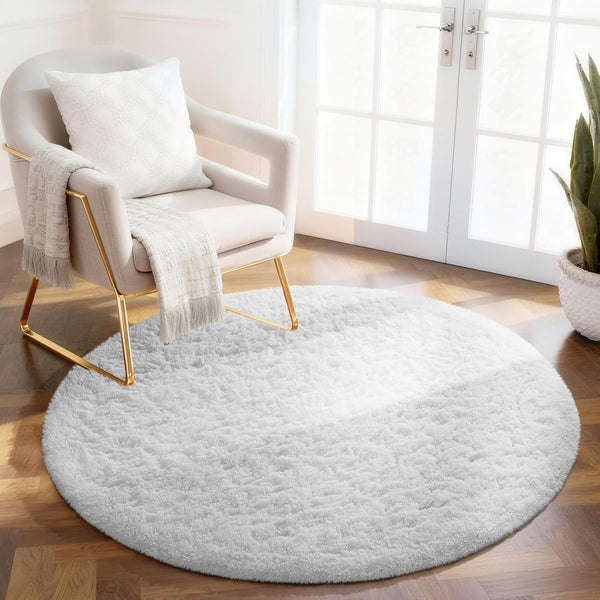 Ophanie White Round Rug 4Ft Circle Area Rug, Aesthetic Room Decor, Fluffy