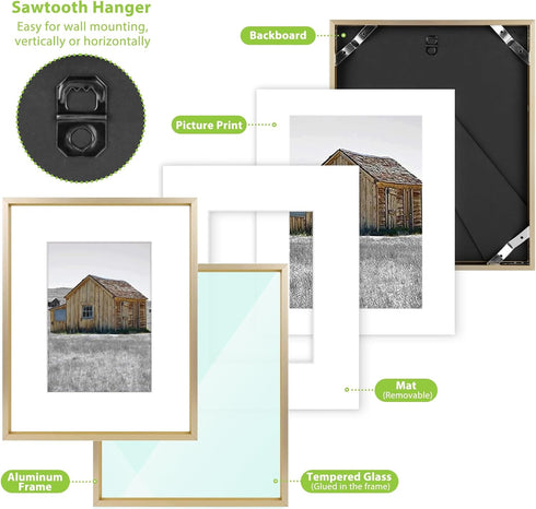 Golden State Art, 8x10 Gold Picture Frame, Display Photo 5x7 with Mat or 8 x 10 Without Mat for Wall Mounting, Classic