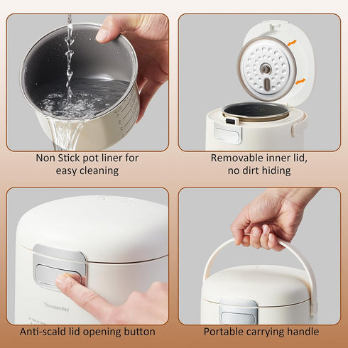 2 Uncooked(4 1-2 12 Mini Rice Cooker, Small Rice Cooker Cup Cup Cooked), Portable Non-stick Rice Maker, for Dorm Office