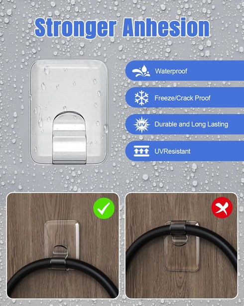 LZC 40 Pack Hooks for Outdoor String Lights Clips: Large Clear Rectangle Outdoor Light Clips Waterproof Adhesive Strips