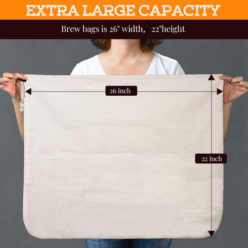 Brew Bag, 26" x 22", 2 Pack, 100% Unbleached Cotton for Homebrewing & Straining