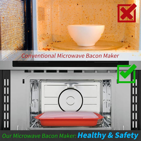MMUGOOLER Microwave Easy Bacon Maker with Lid, Quick and Mess-Free Cooking, 11.3“ L x 9.0" W x 2.4" H