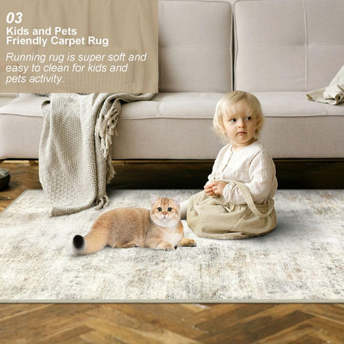 Capslpad Abstract Washable Runner Rug, 2x6 Light Beige Non-Slip for Hallway, Kitchen, Bedroom, Living Room