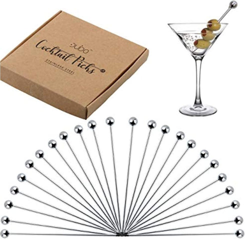 Premium Stainless Steel Cocktail Picks, 24 Pack, 4 Inch Cocktail Skewers for Drinks