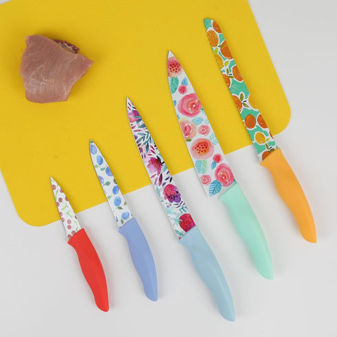 G.a HOMEFAVOR 5-Piece Kitchen Knife Set, Nonstick Coated with 5 Blade Guards, Multicolored