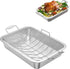 Skyflame Roasting Pan with Rack - Stainless Steel Rectangular Barbecue Bakeware with Nonstick U-Rack for Indoor/Outdoor
