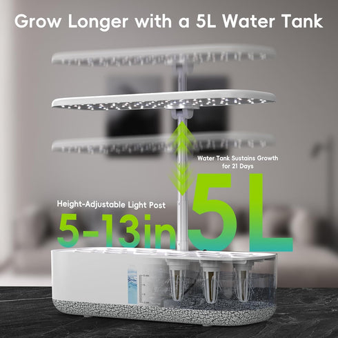 14 5L Large Hydroponics Growing System Pods, Indoor Herb Garden with LED Grow Light, Water Tank, Hydroponic Grow Kit