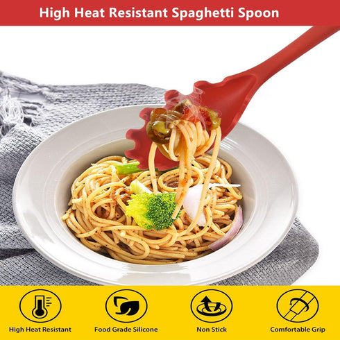 Spaghetti Spoon Pasta Fork, Silicone Pasta Fork, 11.2 Inch High Heat Resistant Noodle Spoon Server, Food Grade with