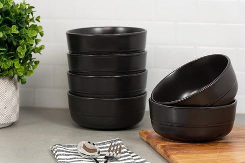 6.25"/24 oz Set 6, Double Line Cereal Bowl, of Matte Black