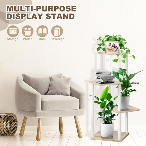 YOCOMEY 4 Tier Plant Stand Indoor, Thickened Metal Wood Corner Plant Shelf Stands for Multiple Plants, Indoor Tall