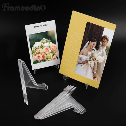 Framendino 20 Pack Triangle Acrylic Easel Stands for Display, Mini Picture Frame Holders for Home Decor