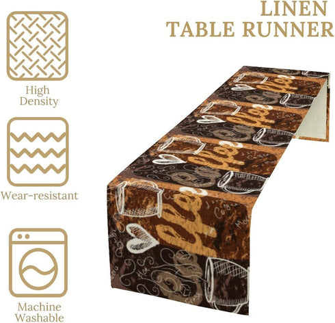 Houselerax Country 13" x60" Coffee Theme Table RunnerCoffee Theme Latte Tea Cup Rustic Farmhouse Kitchen Dining Table