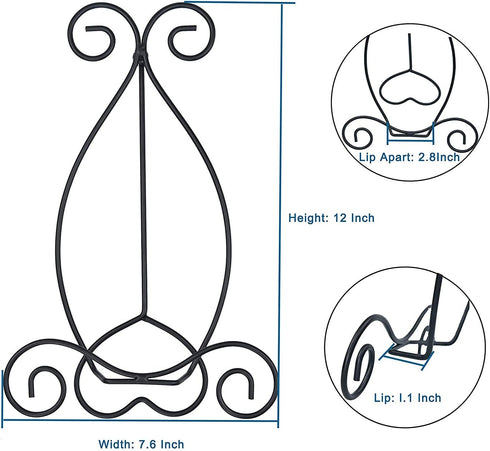 Iron Plate Stand for Display - 12 Inch Adjustable Black Tripod Display Stand for Plates, Pictures, Frames, Albums