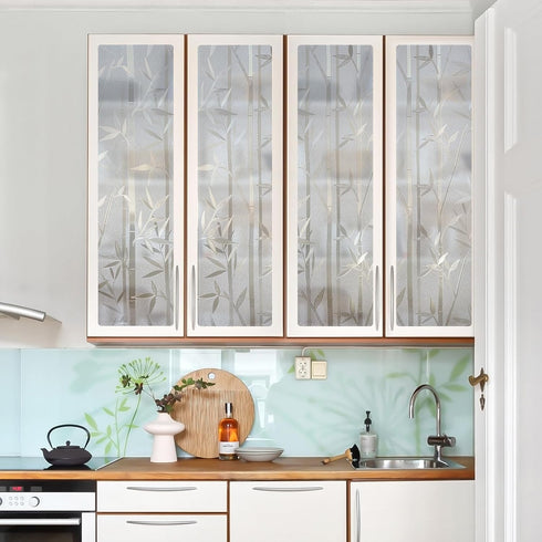 rabbitgoo Window Privacy Film, Frosted Bamboo Pattern, Removable UV Blocking Decorative Cling for Home, 23.6 in X 6.5
