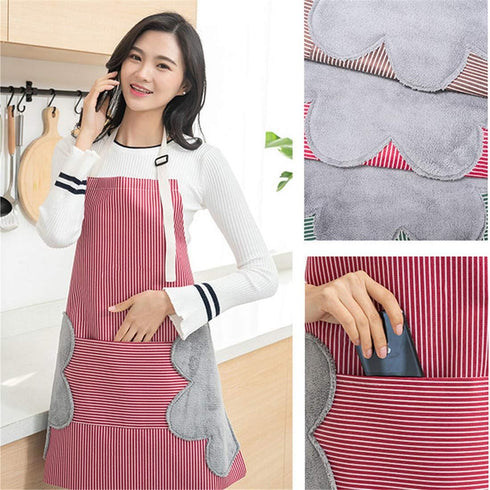V-shine Women Kitchen Apron with Adjustable Neck and Hand Wipe Pockets for Cooking Baking