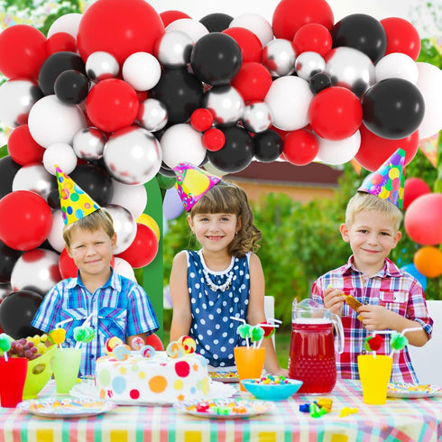Red Black White Silver Balloon Garland Arch Kit, Red and White Balloons for Birthday Wedding Retirement Decorations