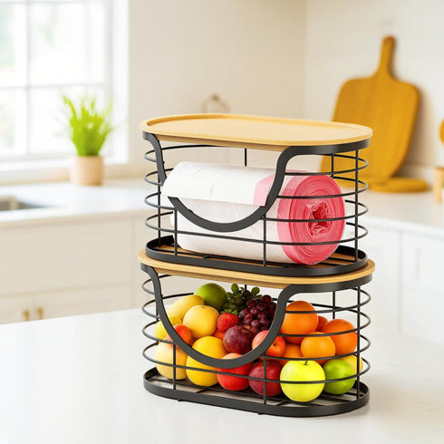 Haotao 2 Pack Trash Bag HolderStackable Trashbag Dispenser With Bamboo LidWall Mount Garbage Bag Dispenser Organizer