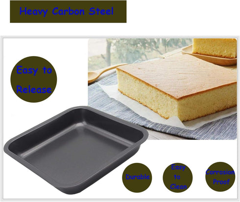 2pcs Mini Baking Pans, 8 X 8 Inch Square Cake Pan, Nonstick Heavy Carbon Steel Bread Pan Bakeware