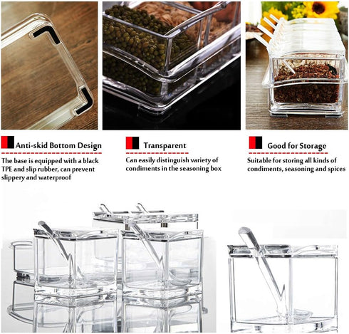 V-Resourcing Clear Seasoning Box, 4 Pieces Clear Storage Container for Spice, Condiment Jars