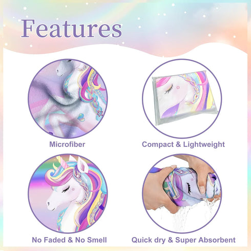 Unibyby 30" 50", Unicorn Hooded Towel, Unicorn Beach Towel for Girls x Pink Rainbow Microfiber Absorbent Quick Dry Bath