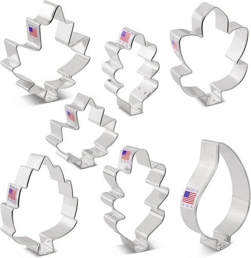 Ann Clark Cookie Cutters Fall Leaves - 7-Pc. Set Made in the USA, Oak, Teardrop, and Maple Leaf Shapes