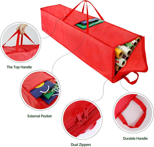 Christmas Wrapping Paper Storage Bag, 41 Inch Organizer for Up to 21 Standard Rolls, Resistant Container