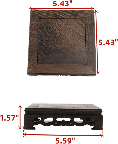 5.43" 5.43" Wooden Display Stand Base x Square Wood Carved Pedestal Oriental Style Home Decoration for Vase, Flower