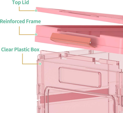 Apsan Stackable Clear Latch Storage Bins with Lids, Organizing Container for Home, Office, School Supplies, Pink