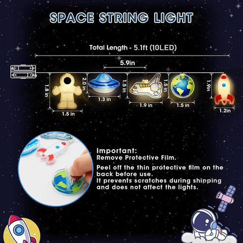 GUOCHENG Children's String Lights, Rocket Airplane UFO Spaceman Cartoon Light Strings, Planet Rocket Decoration