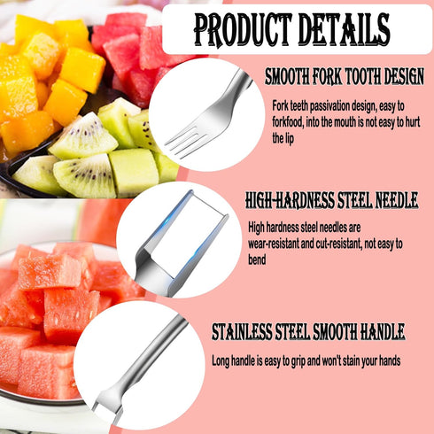 2 in 1 Stainless Steel Watermelon Slicer Cutter, Dual Head Fork Slicer, Fruit Cutting Tool for Picnics