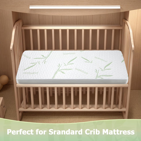 Crib Rayon Bamboo Waterproof Mattress Pad Cover, Soft Breathable Cooling Protection for Deep Pocket Mattresses
