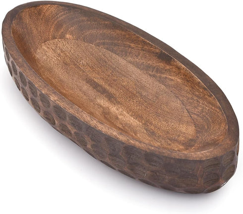 Mango Wood Decorative Bowl for Home Decor, Centerpiece for Farmhouse Country, Restaurant, Café, 14" x 6" x 2.3"