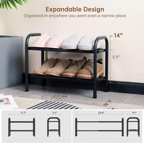Gonfoam 2-Tier Expandable Shoe Rack, Heavy Duty Metal Free Standing Organizer for Entryway Closet (Black)