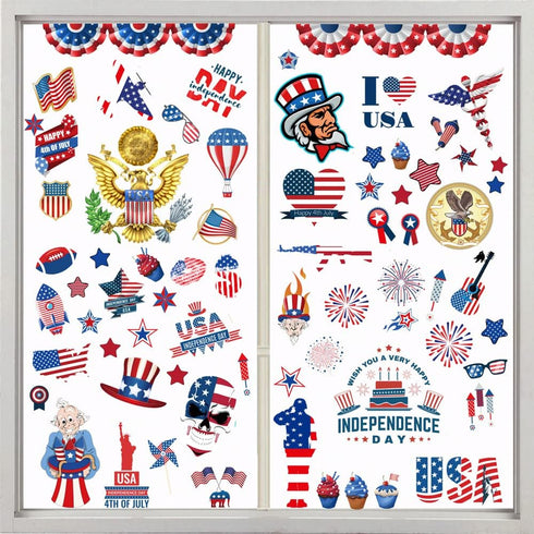 Independence Day Decoration Stickers, 9 Sheets 4th of July Flag Window Cling Decals for Home Office Party Supplies
