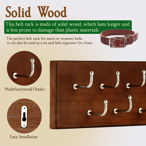28 Closet, 4.25''Hx16''L Treehouse Belt Organizer Rack, Holds Over Large Belts, Sturdy Metal & Sturdy Wood Storage