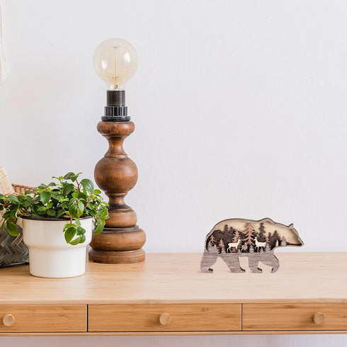Honoson Forest Animal Rustic Wall Art Decor, Wooden Farmhouse Decoration for Cabin Bedroom Living Room, Brown