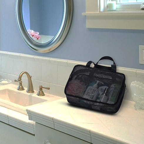 Moyad Mesh Shower Caddy Portable Toiletry Tote Gym Bag for College Dorm Bathroom (Large Black)