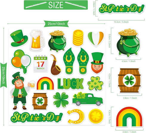St Patrick's Day Thick Gel Cling Window Gel Clings Decals for Kids, Home Classroom Party Supplies Decorations
